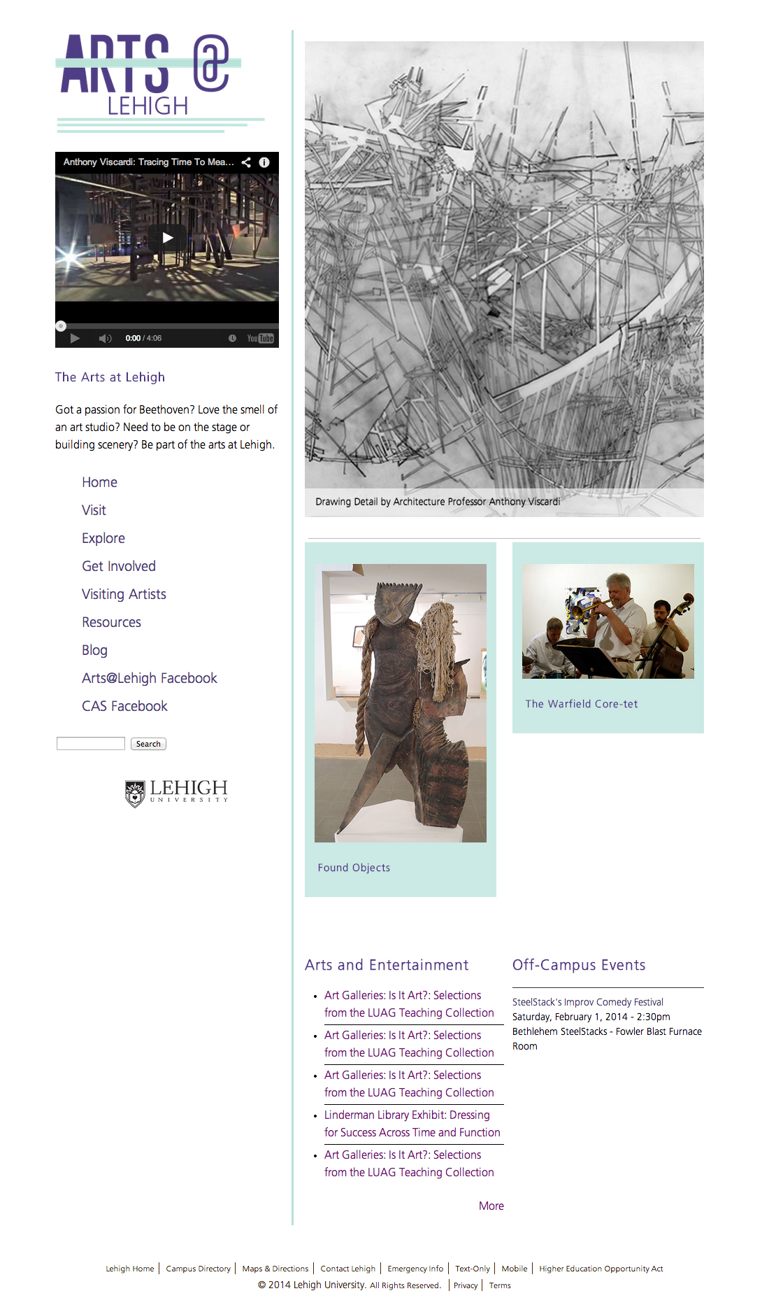 Arts at Lehigh webpage screenshot