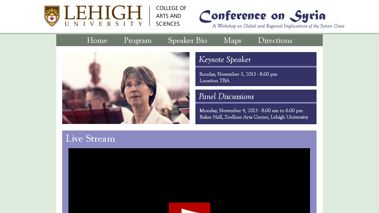 Initial design for Lehigh University's Conference on Syria webpage